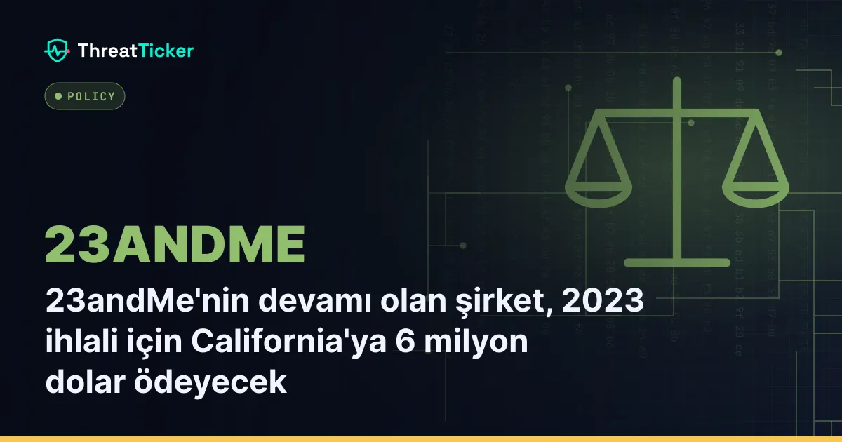 23andMe'nin devamı olan şirket, 2023 ihlali için California'ya 6 milyon dolar ödeyecek