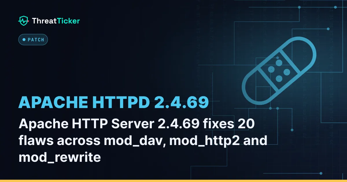 Apache HTTP Server 2.4.69 fixes 20 flaws across mod_dav, mod_http2 and mod_rewrite