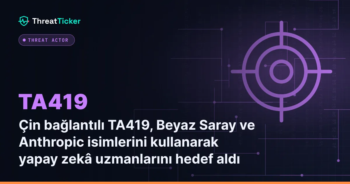 Çin bağlantılı TA419, Beyaz Saray ve Anthropic isimlerini kullanarak yapay zekâ uzmanlarını hedef aldı