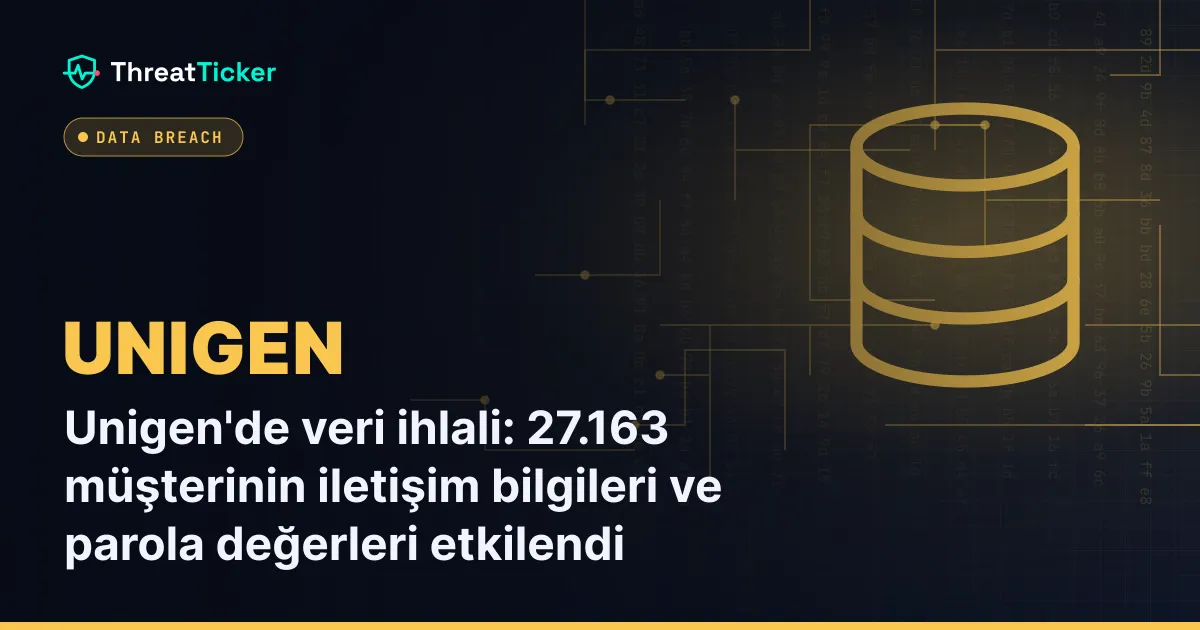 Unigen'de veri ihlali: 27.163 müşterinin iletişim bilgileri ve parola değerleri etkilendi
