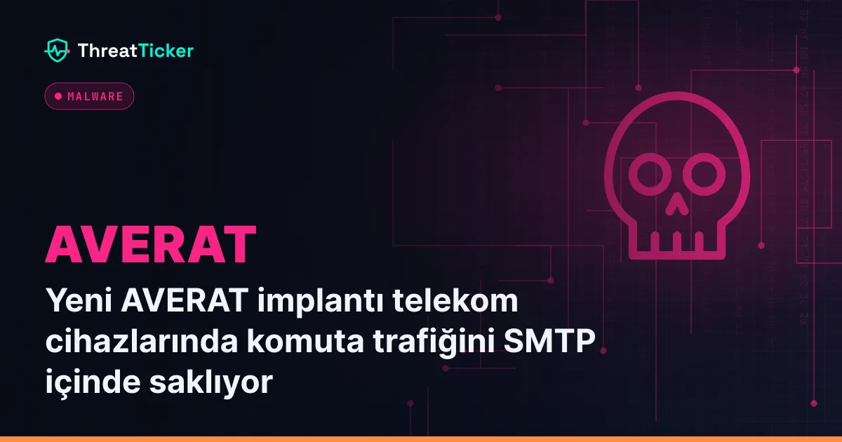 Yeni AVERAT implantı telekom cihazlarında komuta trafiğini SMTP içinde saklıyor
